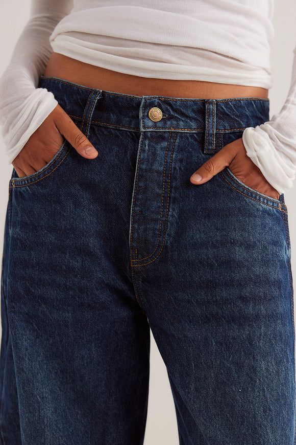 Free People Good Luck Mid-Rise Barrel Jeans | Deep End