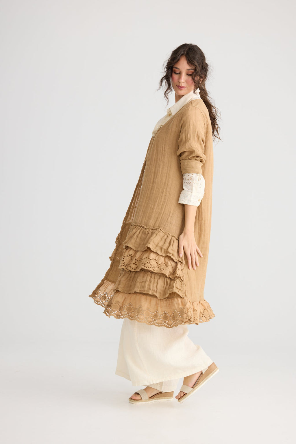 Florette Linen and lace coat. Miss roses sister violet Tobacco - Stay Wild Collective