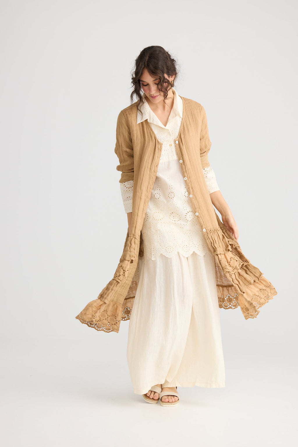 Florette Linen and lace coat. Miss roses sister violet Tobacco - Stay Wild Collective