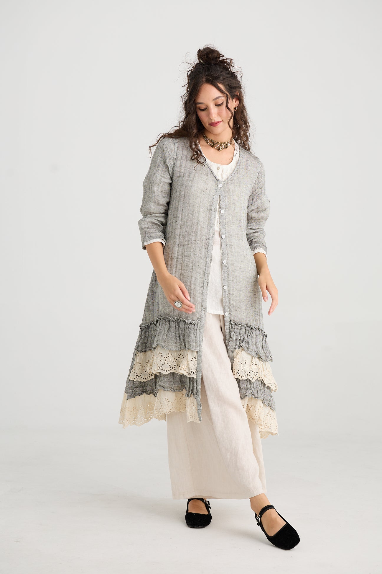 Florette Linen and lace coat. Miss roses sister violet mist grey - Stay Wild Collective