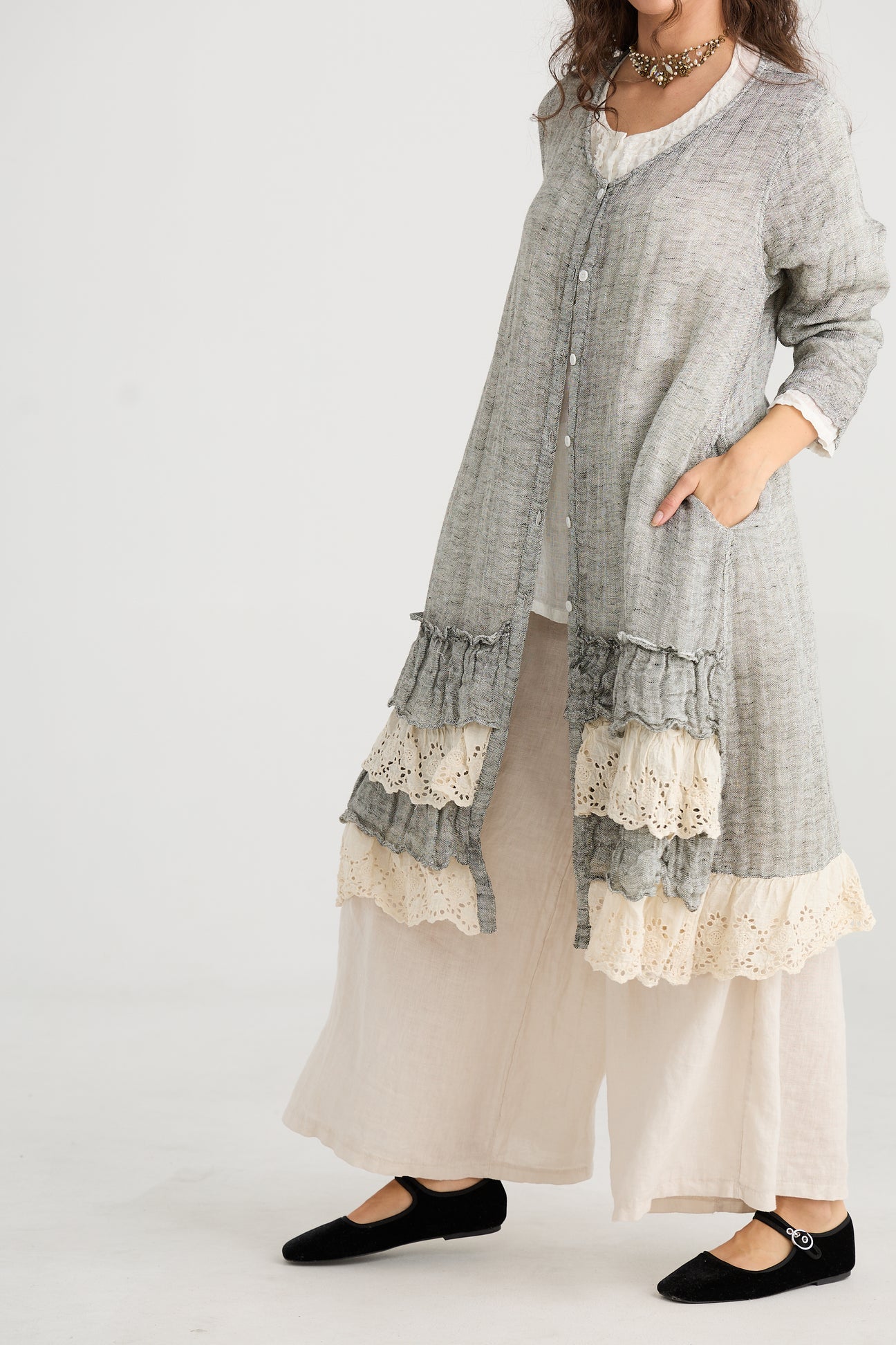 Florette Linen and lace coat. Miss roses sister violet mist grey - Stay Wild Collective