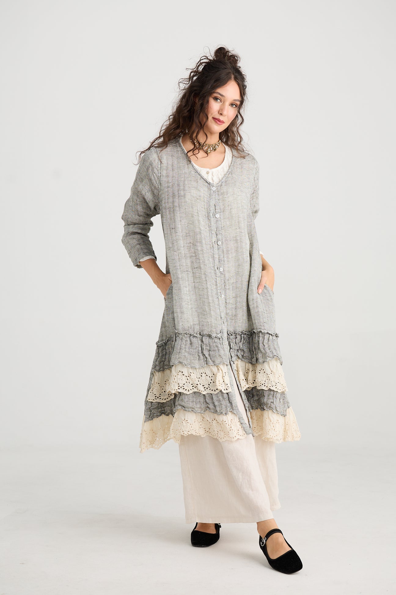 Florette Linen and lace coat. Miss roses sister violet mist grey - Stay Wild Collective