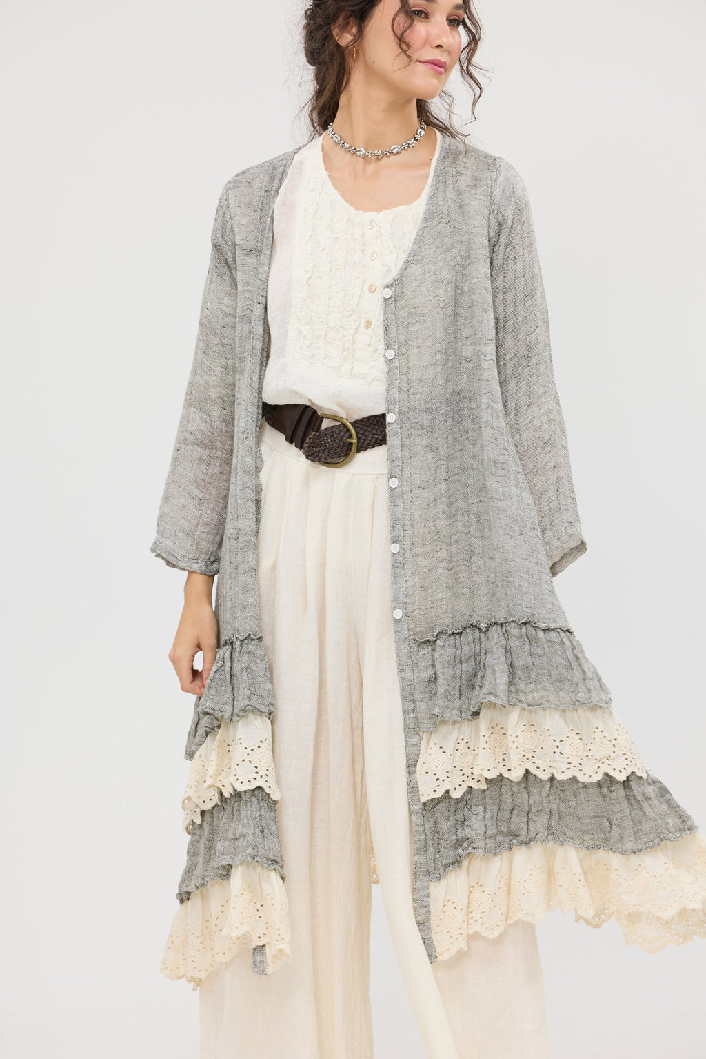 Florette Linen and lace coat. Miss roses sister violet mist grey - Stay Wild Collective