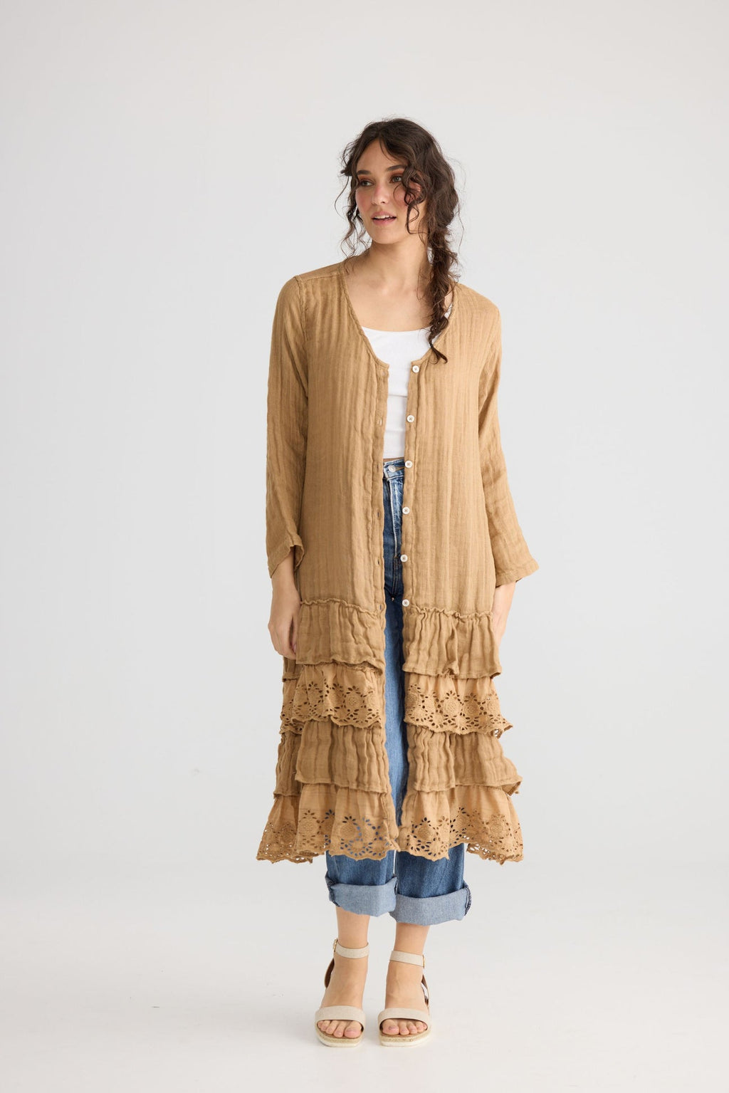 Florette Linen and lace coat. Miss roses sister violet Tobacco - Stay Wild Collective