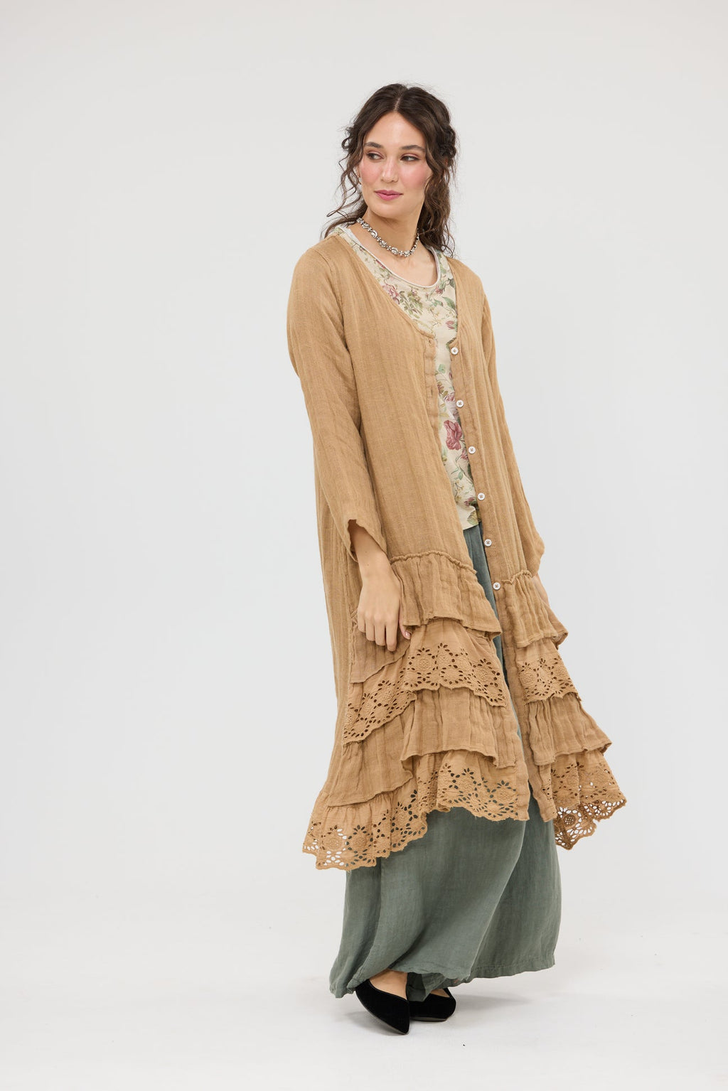 Florette Linen and lace coat. Miss roses sister violet Tobacco - Stay Wild Collective