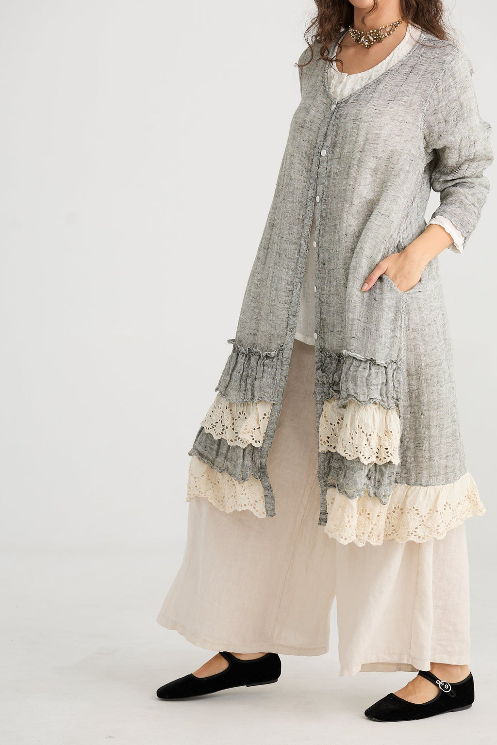 Florette Linen and lace coat. Miss roses sister violet mist grey - Stay Wild Collective