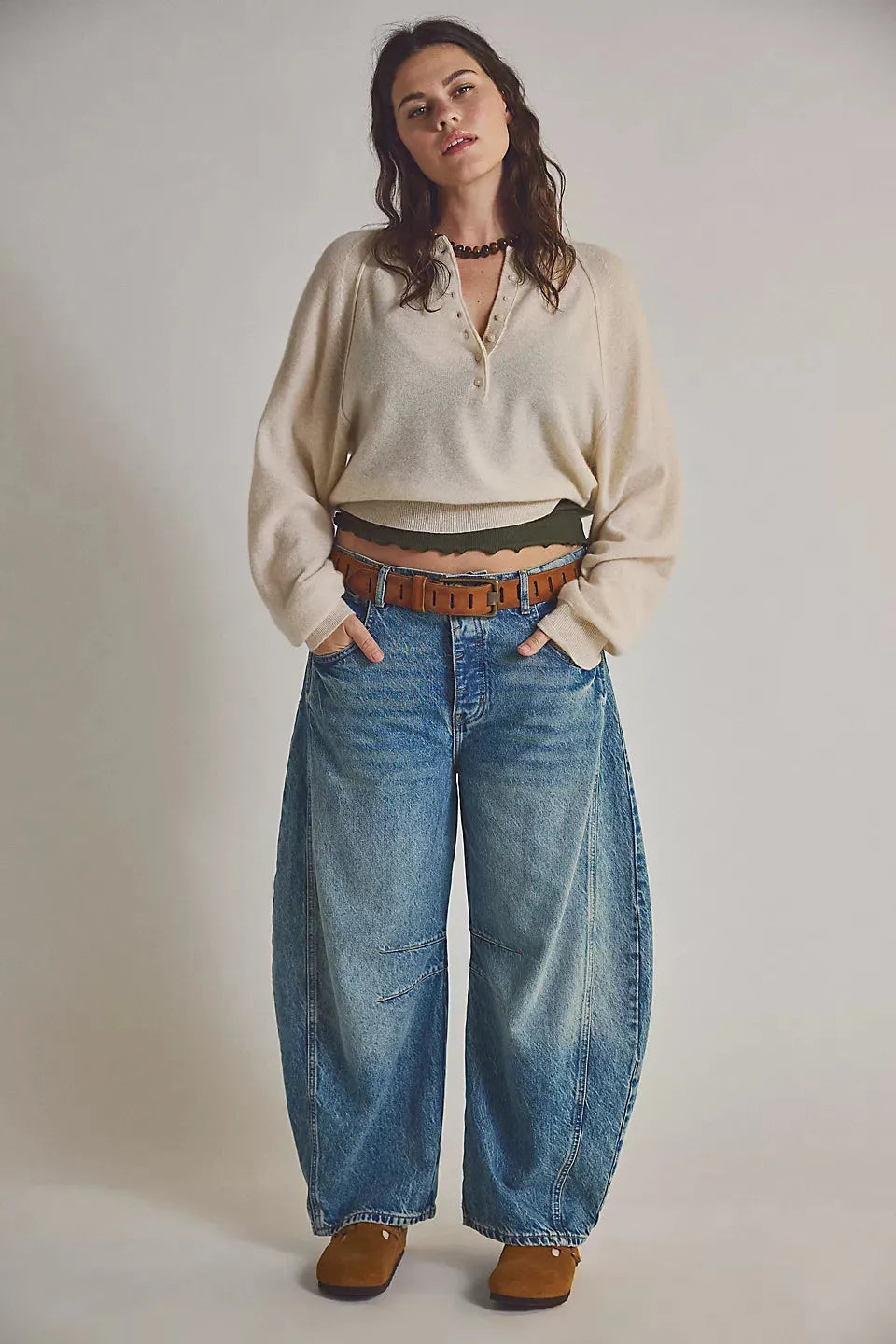 Free People Good Luck Mid-Rise Barrel Jeans | Ultra Light Beam - Stay Wild Collective  Jeans