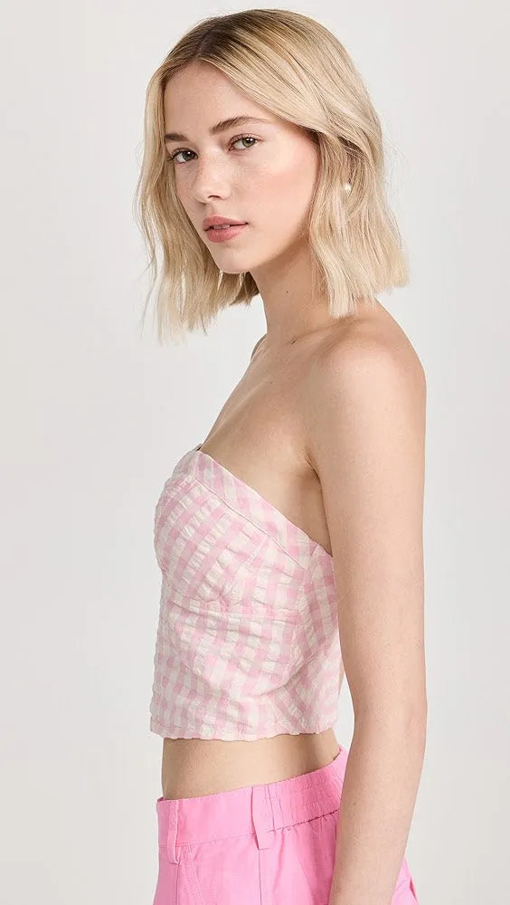 Free People Leilani Gingham Tube Top | Pink Gingham - Stay Wild Collective  Top