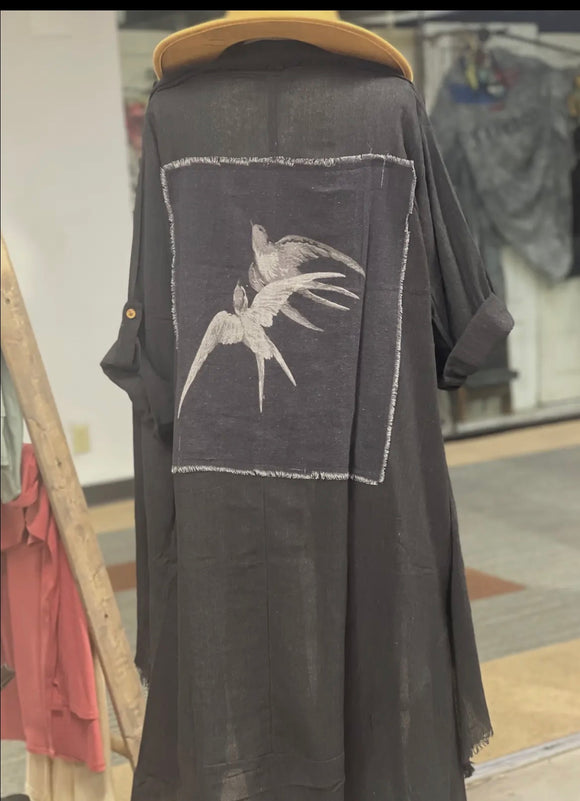 Pre order duster with swallow patch in back