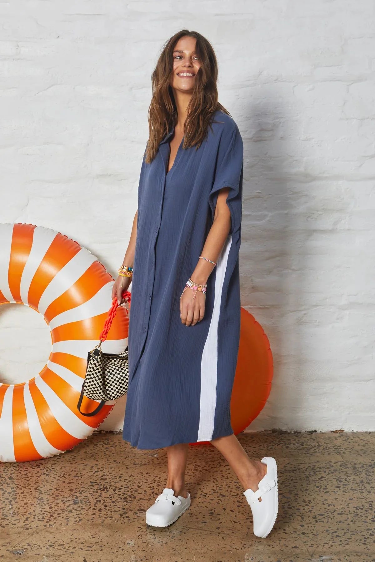   HAMMILL & CO Resort Cheesecloth Beach Dress - Navy/White - Stay Wild Collective  
