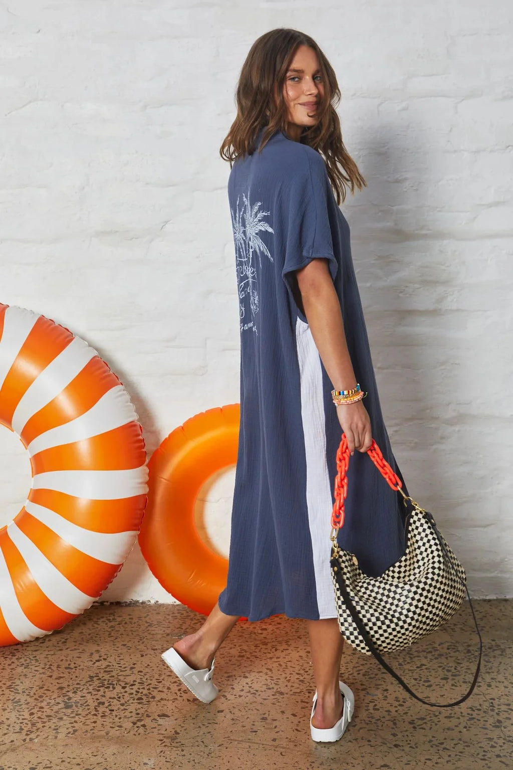   HAMMILL & CO Resort Cheesecloth Beach Dress - Navy/White - Stay Wild Collective  