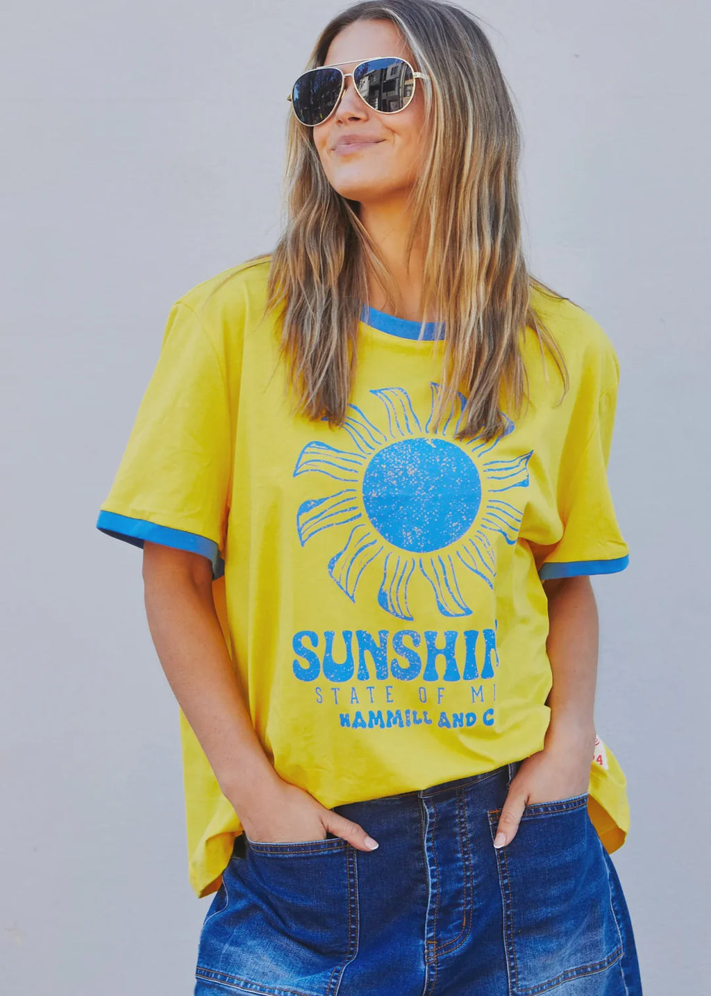   HAMMILL & CO WOMENS SUNSHINE STATE OF MIND RINGER TEE IN YELLOW SALE - Stay Wild Collective  
