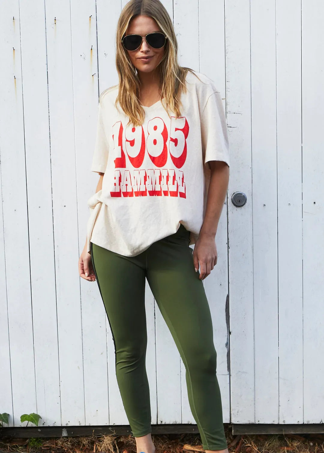 Hammil and co logo v neck tee natural - Stay Wild Collective  