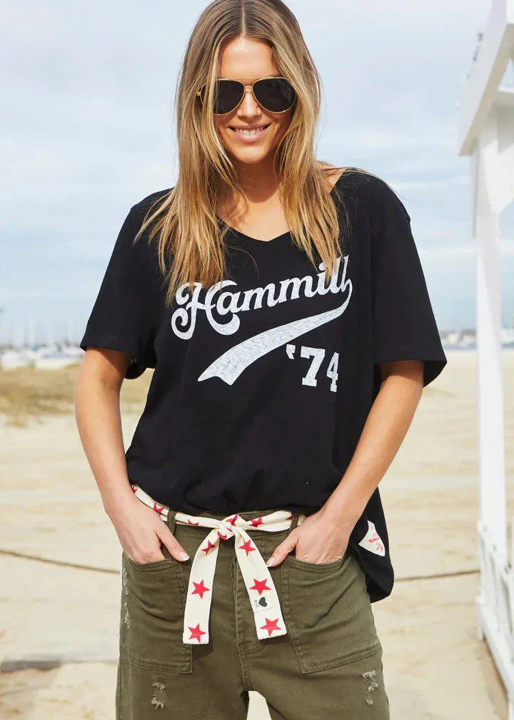 Hammill & Co '74 LOGO V-NECK TEE - Black - Stay Wild Collective  Tee shirts