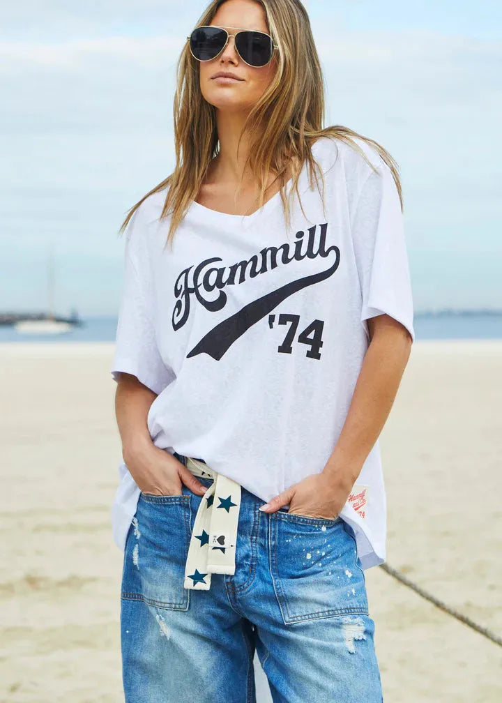 Hammill & Co '74 LOGO V-NECK TEE - WHITE - Stay Wild Collective  Tee shirts