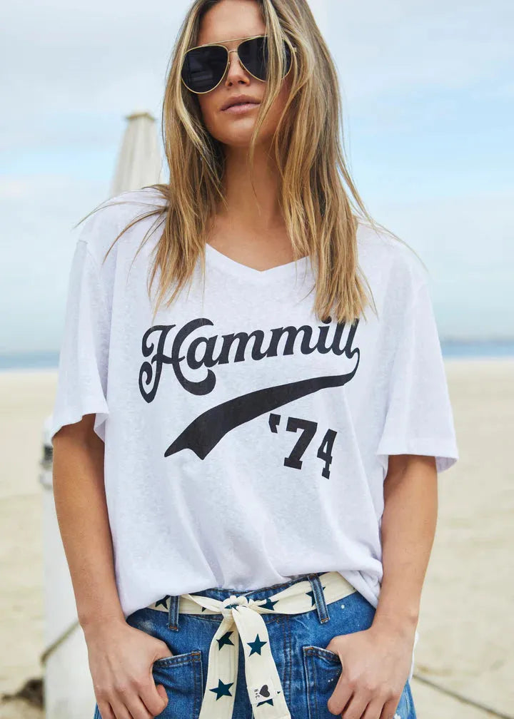 Hammill & Co '74 LOGO V-NECK TEE - WHITE - Stay Wild Collective  Tee shirts