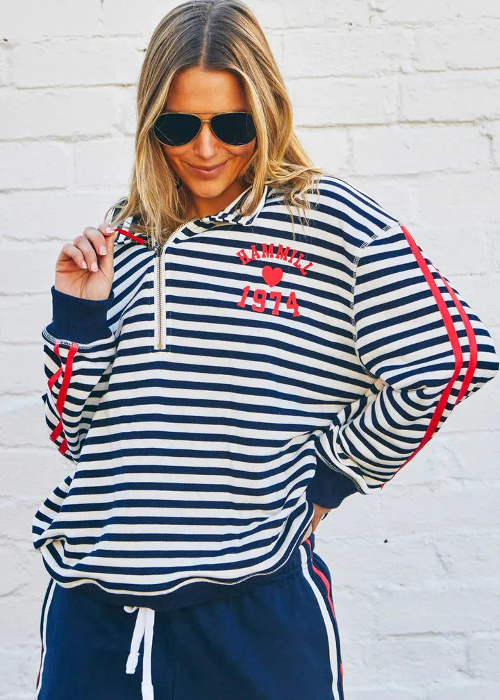 Hammil & Co Retro Stripe Collard Zip Sweat - Stay Wild Collective  Sweaters & Jumpers