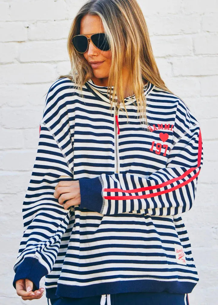 Hammil & Co Retro Stripe Collard Zip Sweat - Stay Wild Collective  Sweaters & Jumpers
