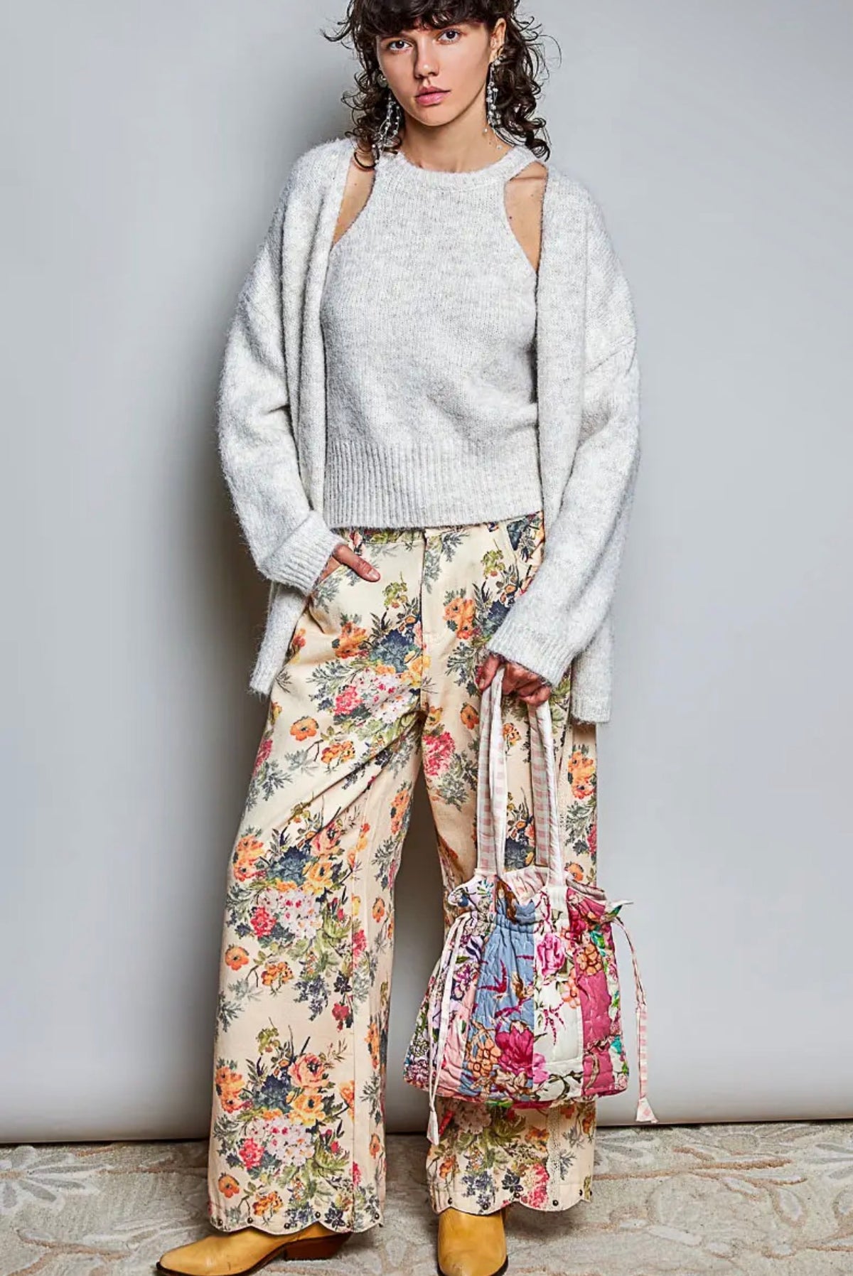 Helena Draw string patchwork vintage floral cotton shoulder bag - Stay Wild Collective