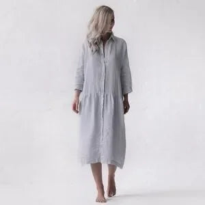 OVERSIZED LINEN DRESS - seaside tones