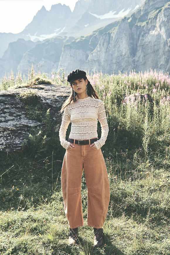 Free People Good Luck Mid-Rise Barrel Jeans | ginger root