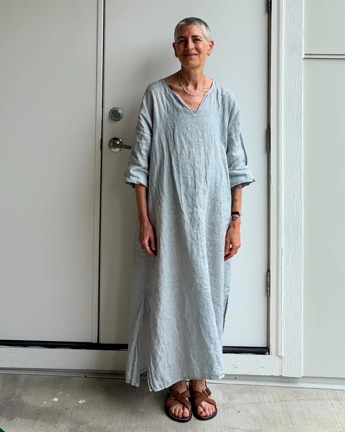 Montaigne Sophie Linen kaftan dress Silver O/S