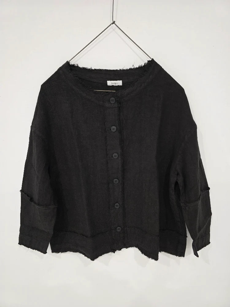 Frederic linen button up jacket with raw frayed edge