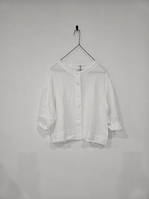 Frederic linen button up jacket with raw frayed edge