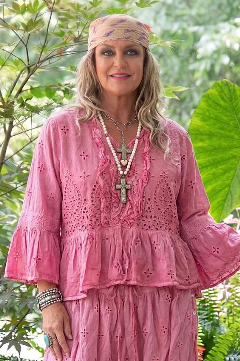 House of Jaded Gypsy heirloom eyelet top pink