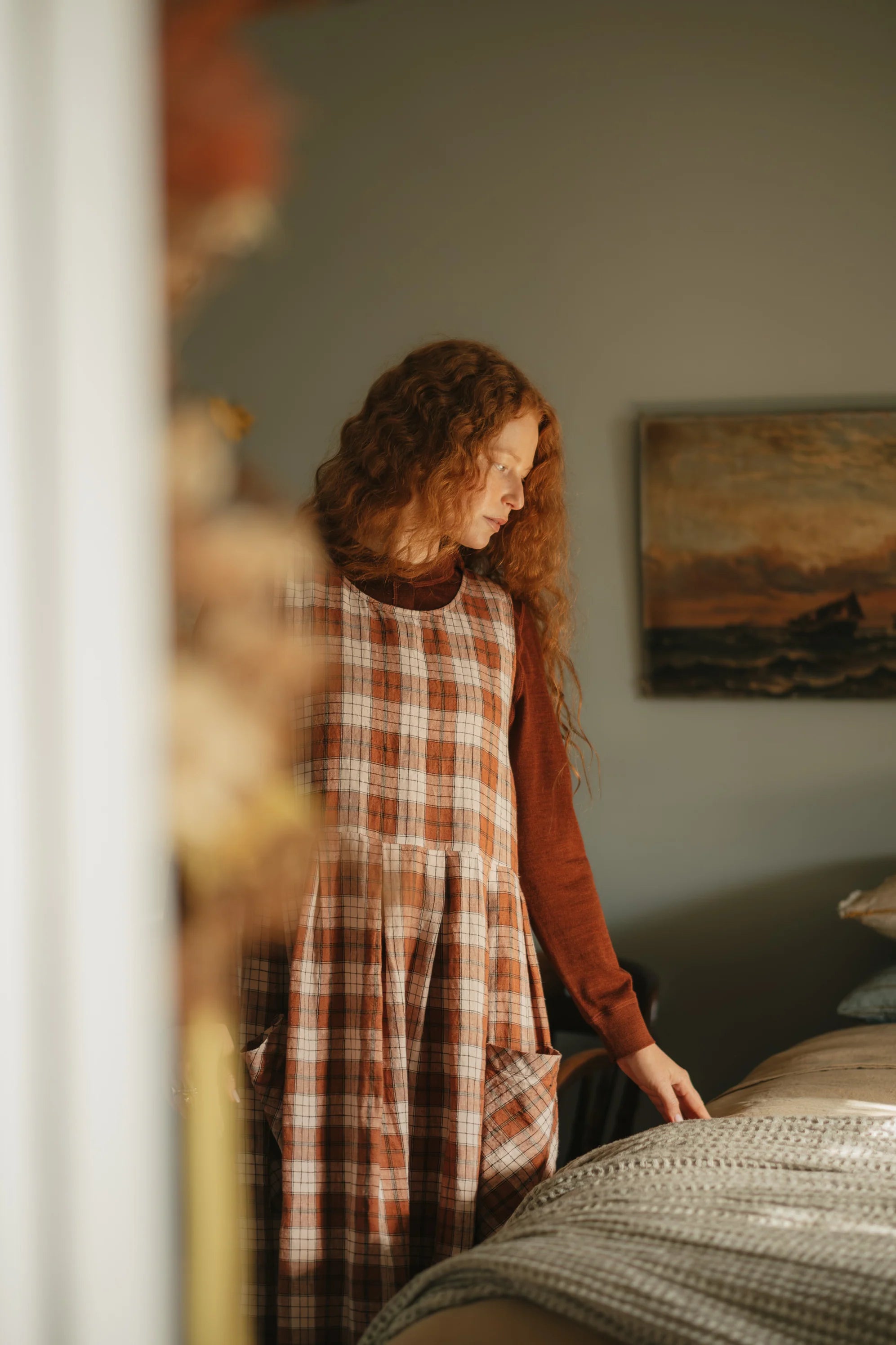 Montaigne Sartene dress clay check French linen