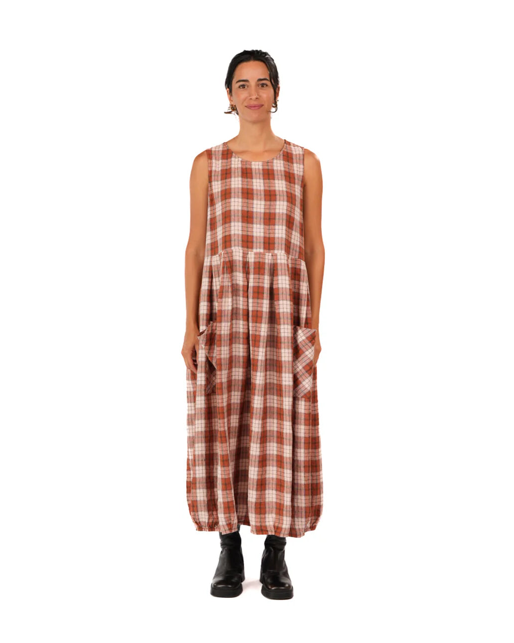 Montaigne Sartene dress clay check French linen