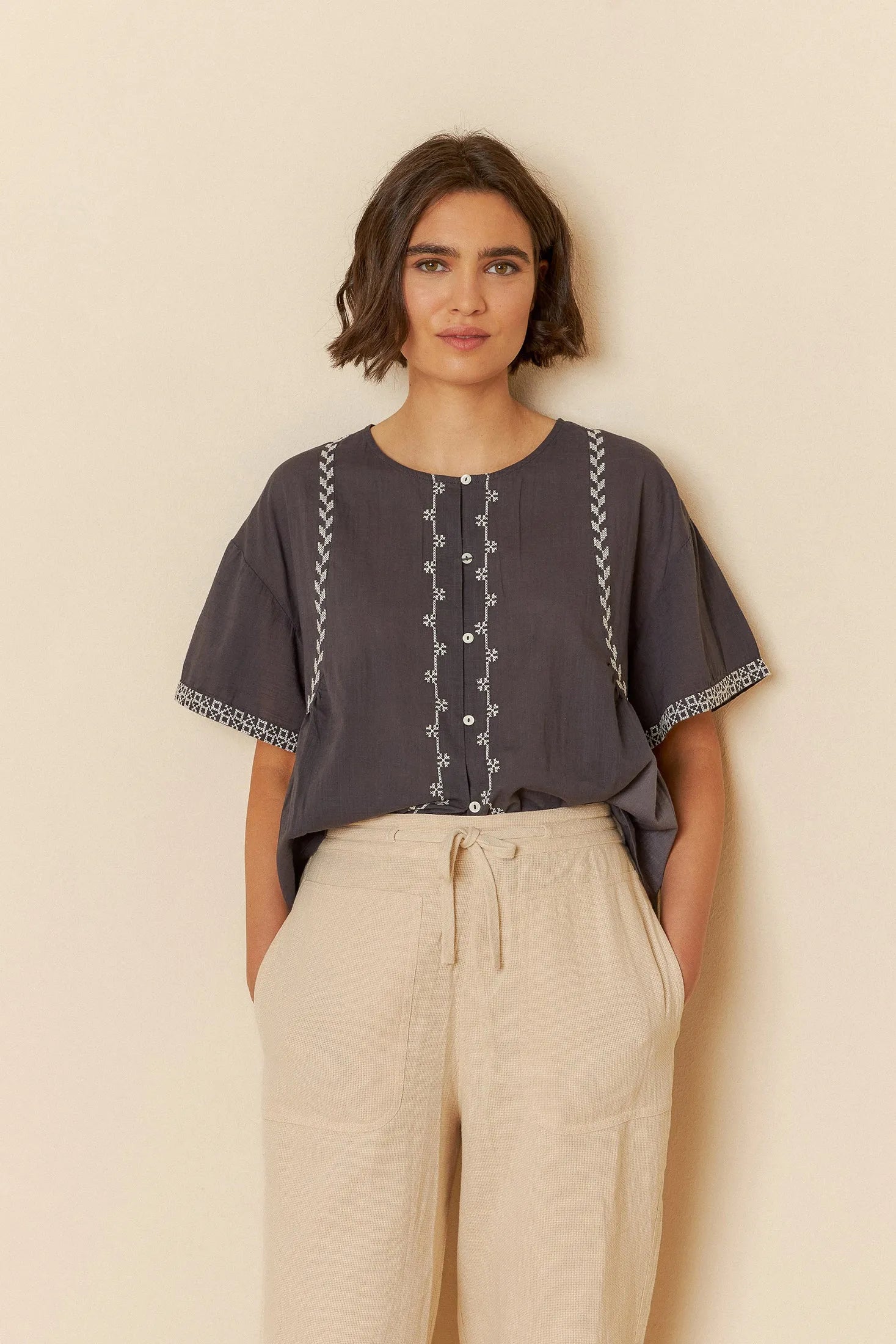 Indi & Cold Embroidered Trapeze Shirt - Stay Wild Collective  Shirt