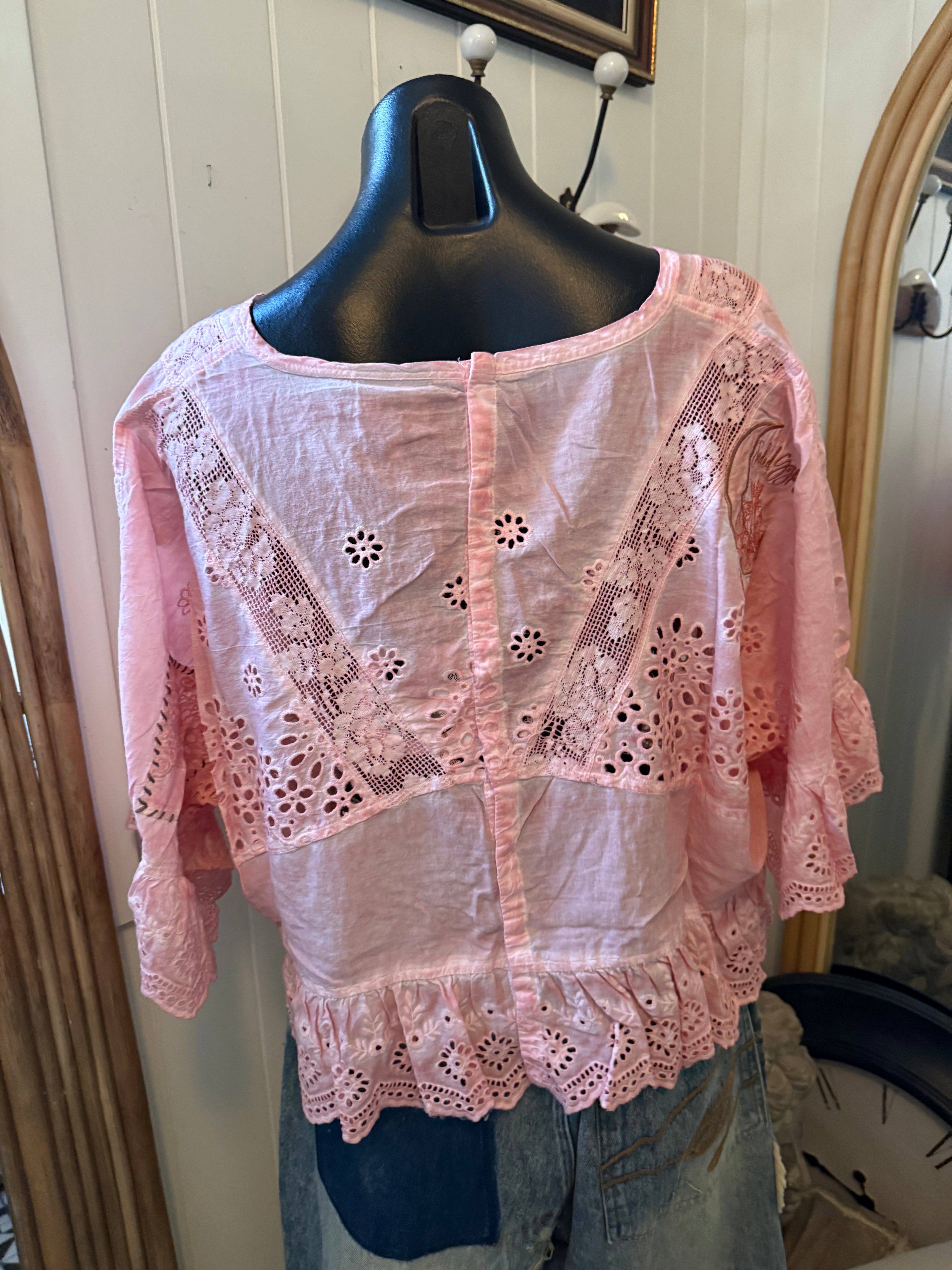   Jaded gypsy softly warn eyelet top in soft pink - Stay Wild Collective  