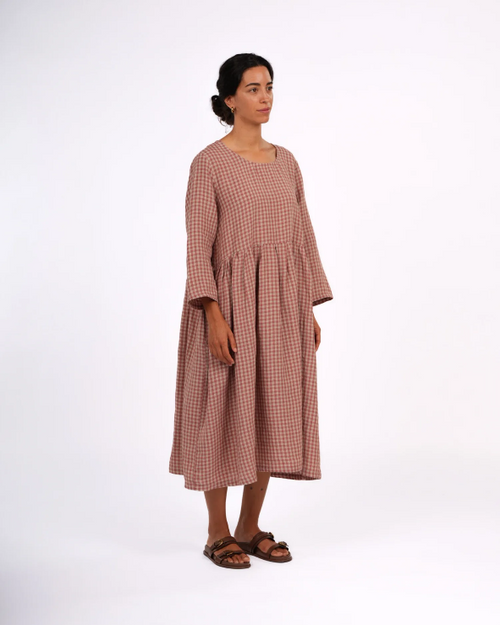   Journee French Linen Dress in Blue rose check Check - Stay Wild Collective  