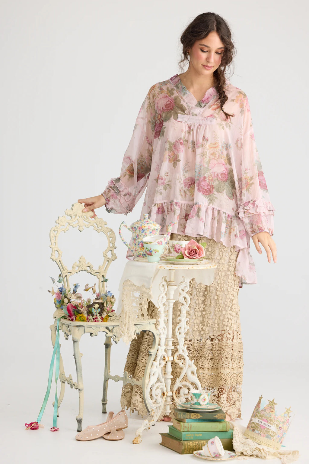  Juliette Chiffon floral top. Tearose miss roses sister violet - Stay Wild Collective  