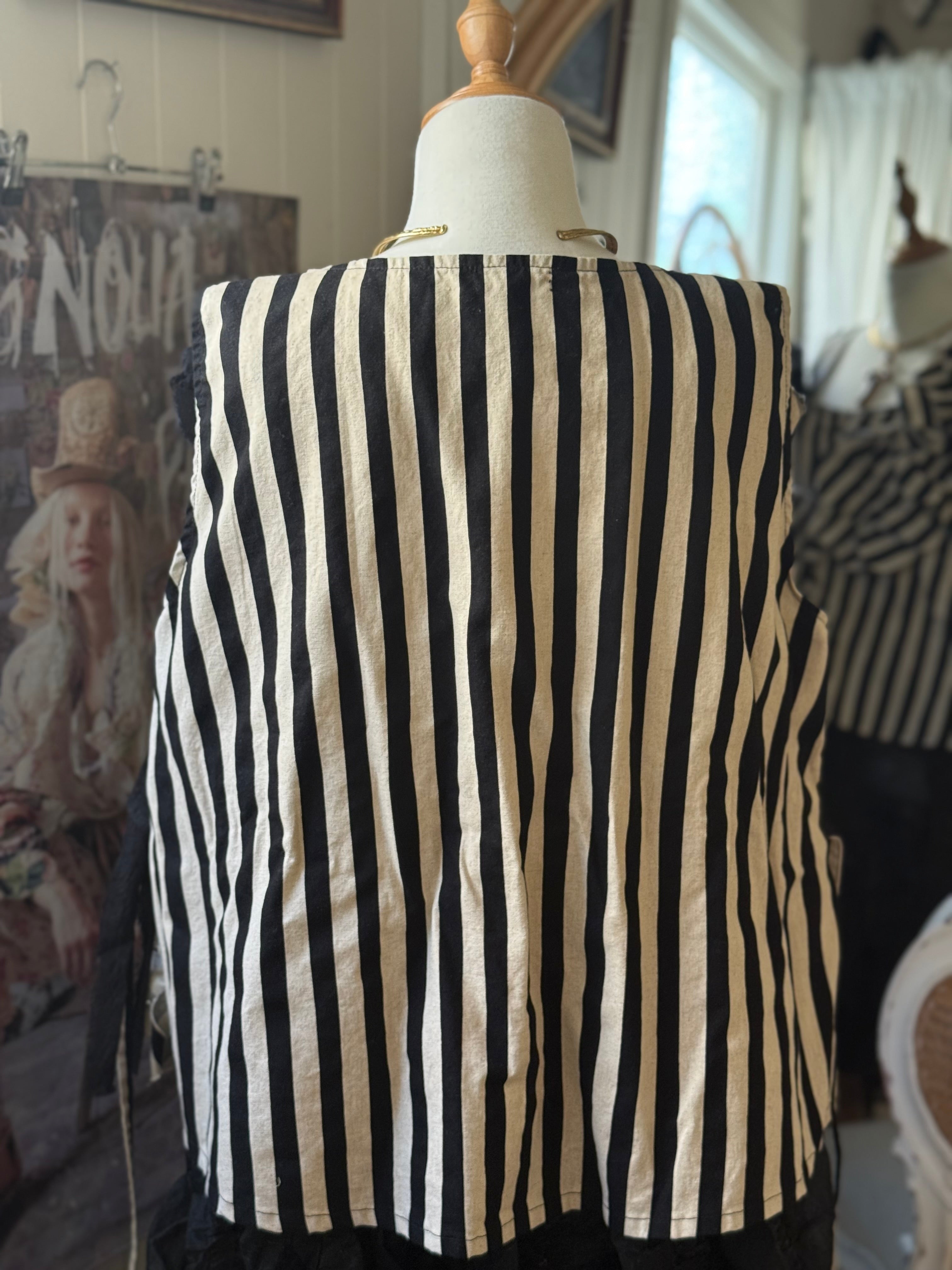  Krista Larson Hibiscus cami black/cream strip O/S - Stay Wild Collective  Shirts & Tops