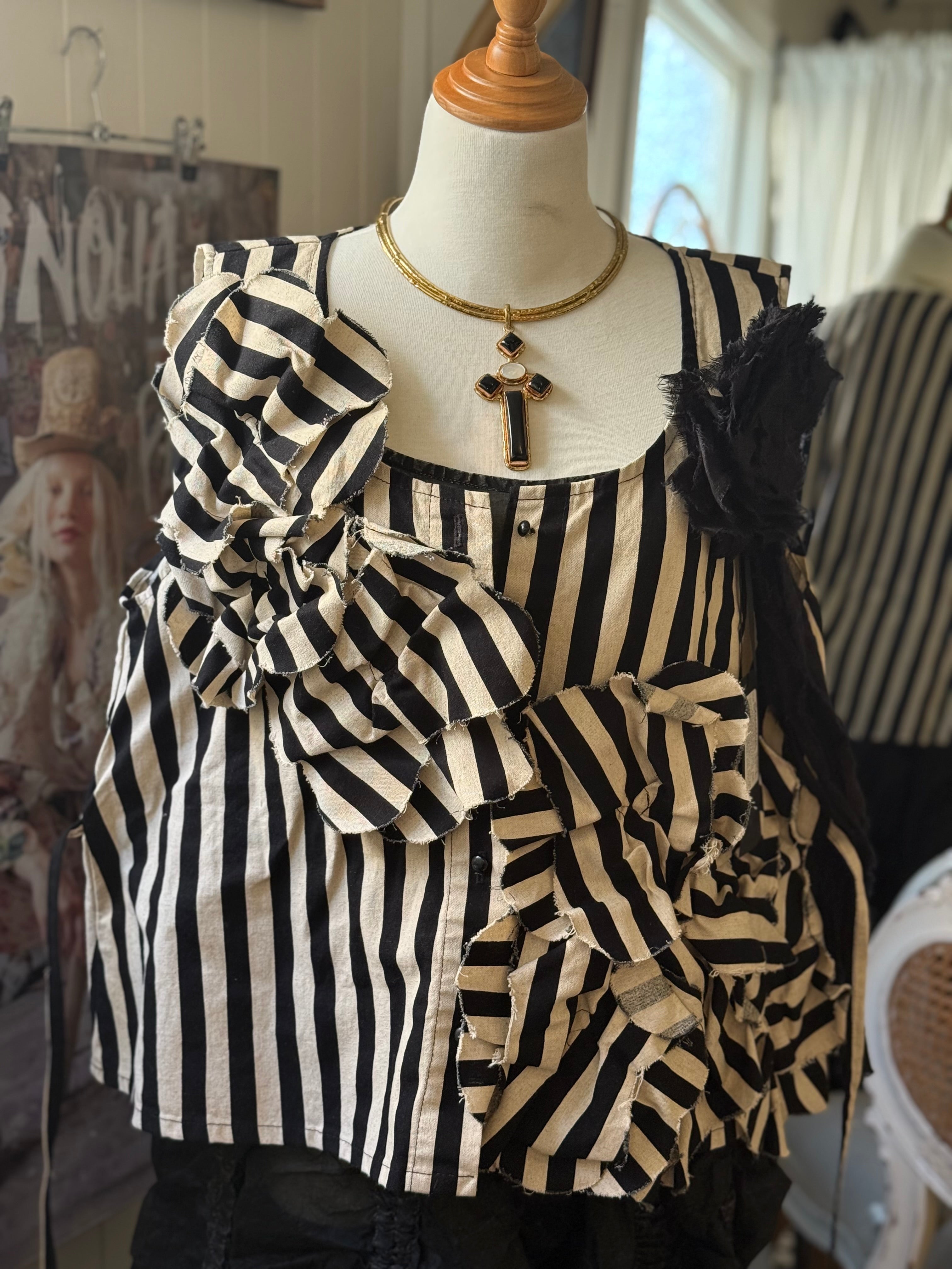  Krista Larson Hibiscus cami black/cream strip O/S - Stay Wild Collective  Shirts & Tops