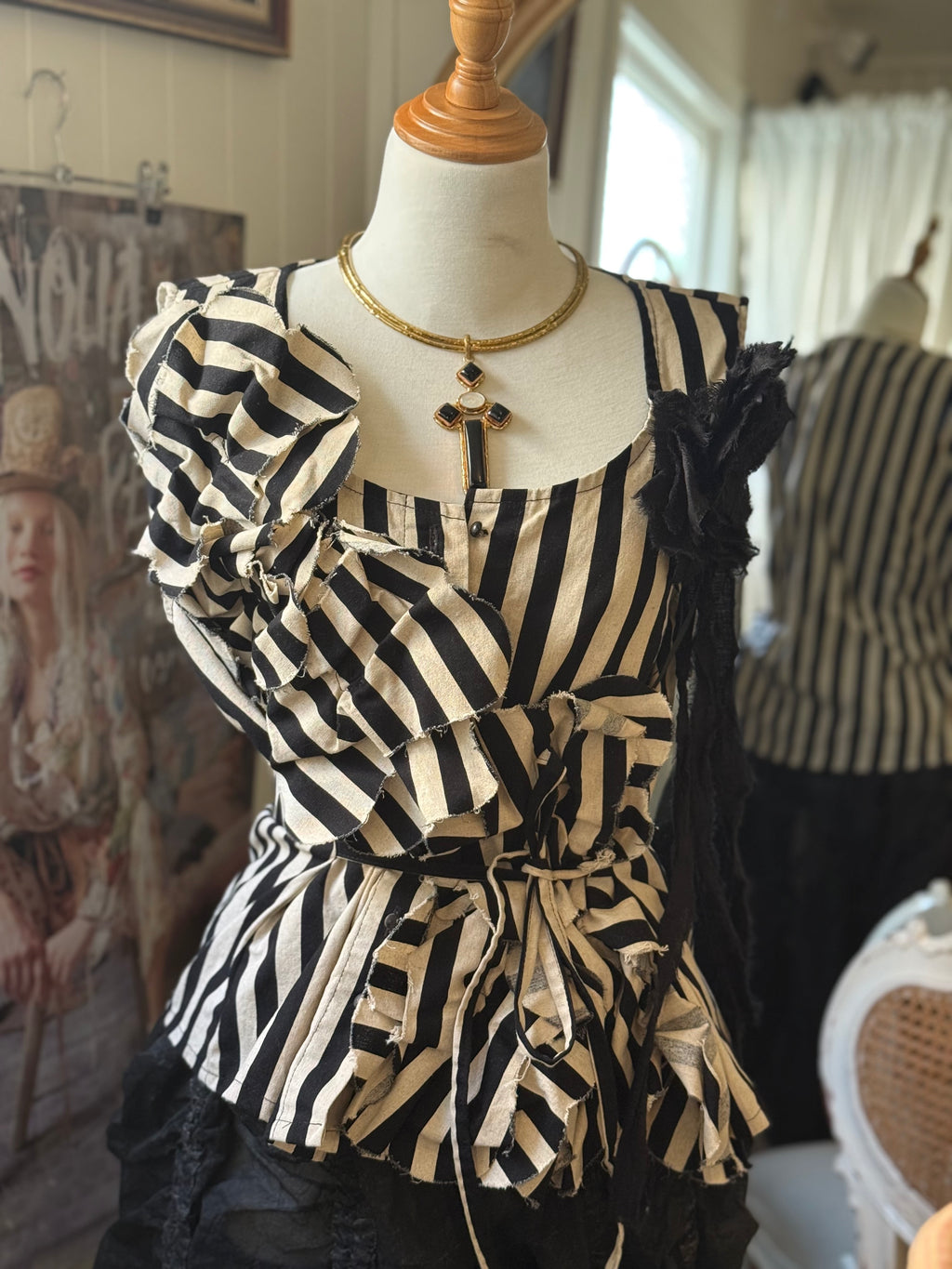  Krista Larson Hibiscus cami black/cream strip O/S - Stay Wild Collective  Shirts & Tops