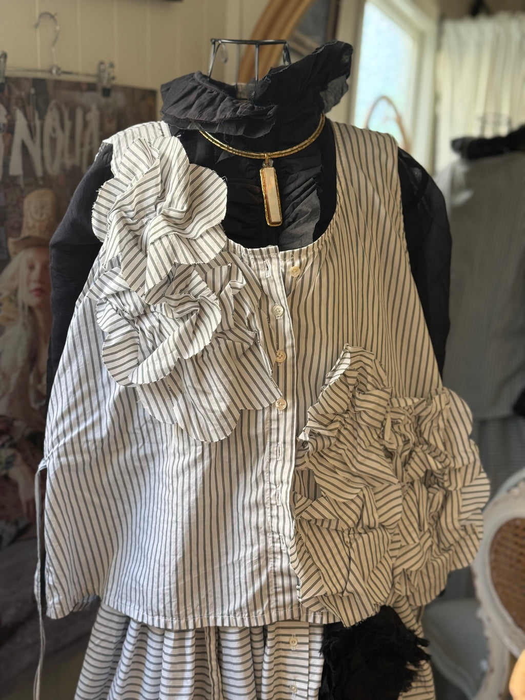  Krista Larson Hibiscus cami striped cotton black/white O/S - Stay Wild Collective  Shirts & Tops