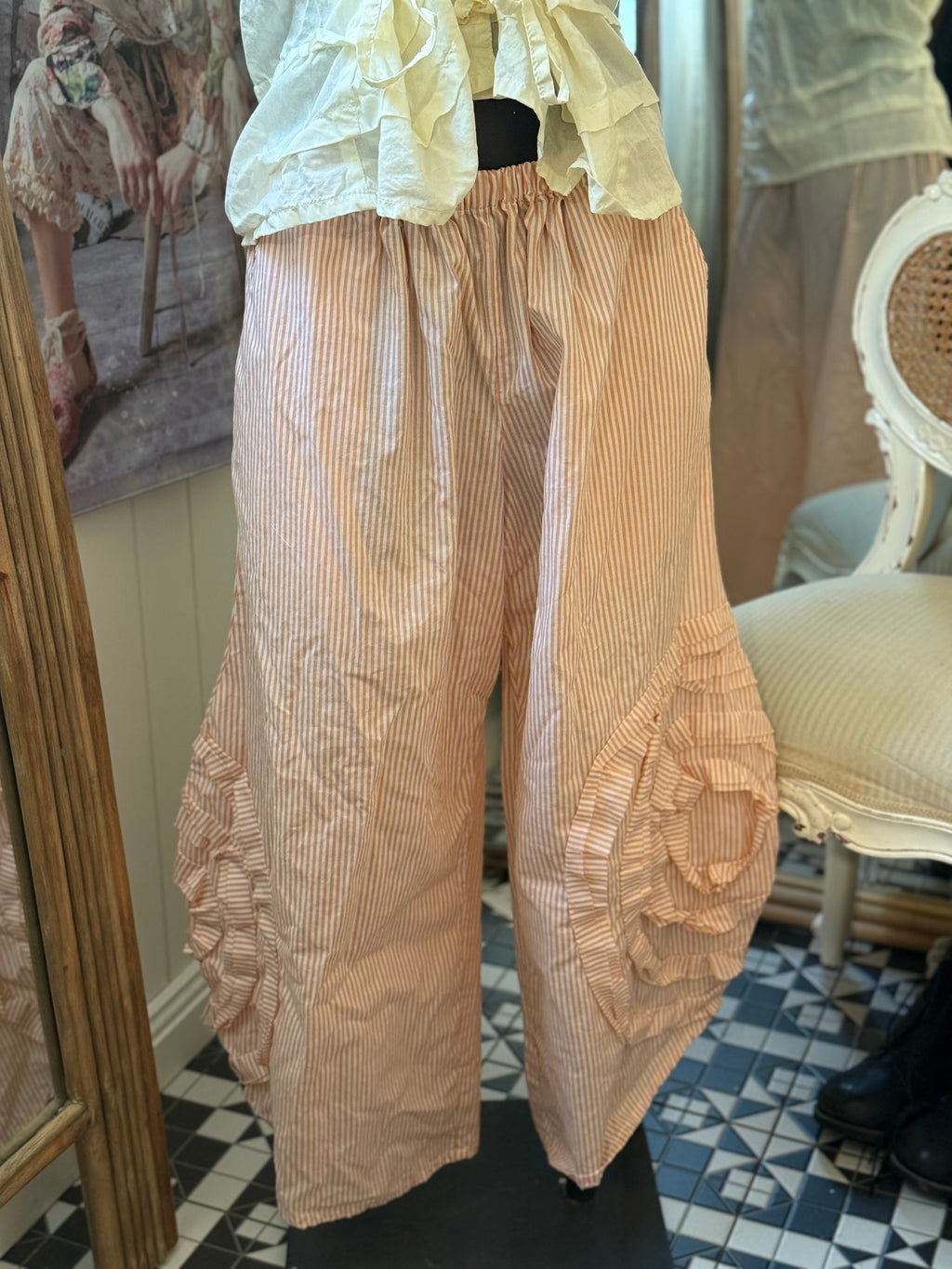  Krista Larson cabbage rose striped cotton shell pants O/S - Stay Wild Collective  Pants