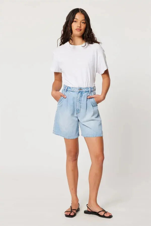 person wearing L Rollas Women's Horizon Short - Light Blue SALE - Stay Wild Collective  