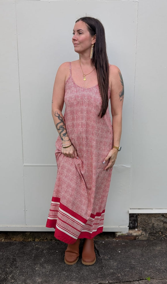 Ladli slip dress red stripe b midi - Stay Wild Collective  