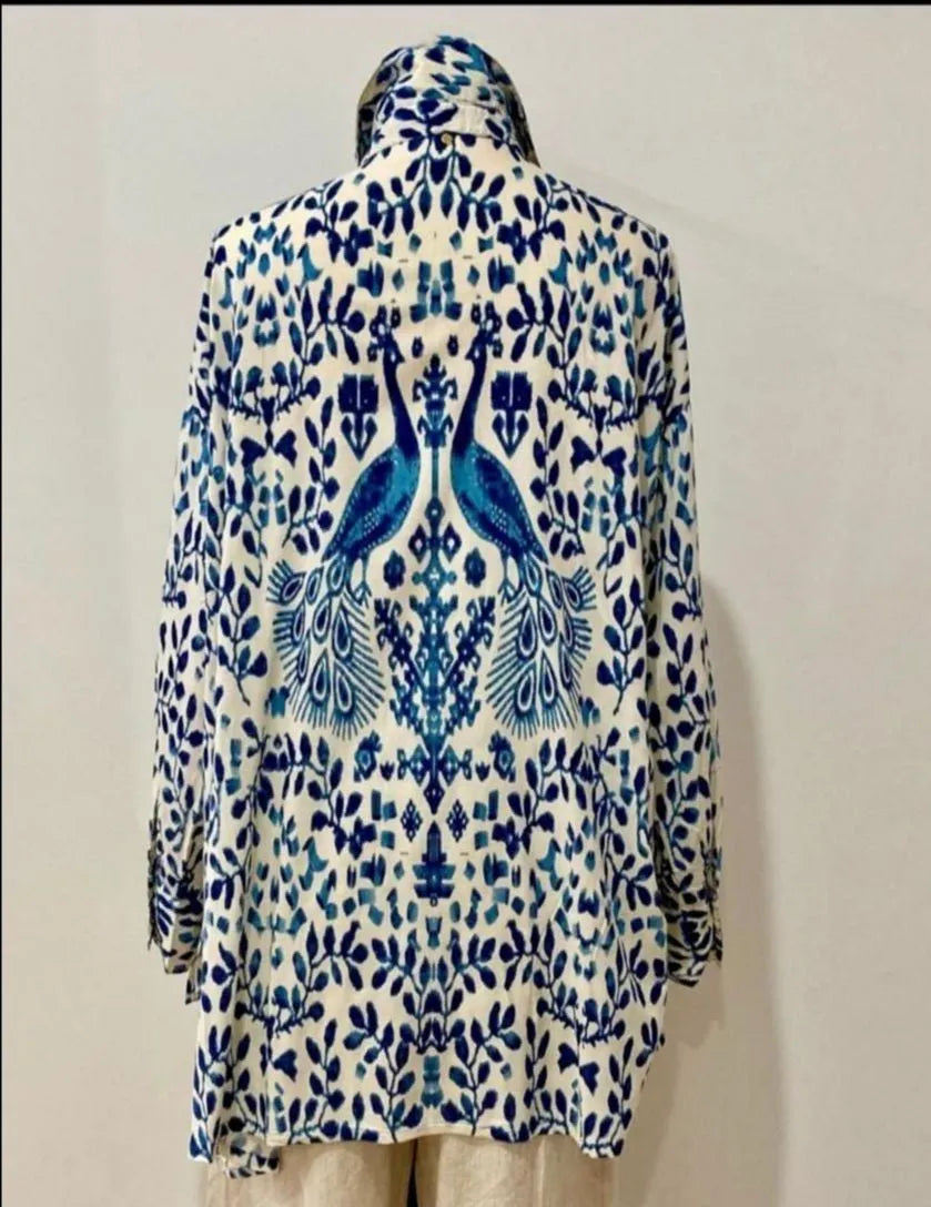  Ladli Boyfriend Shirt in Jaipur blue and ruby red - Stay Wild Collective  Top