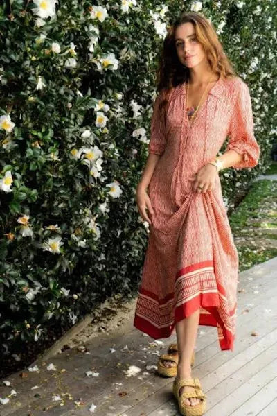Ladli Helen dress midi red print A - Stay Wild Collective  dress