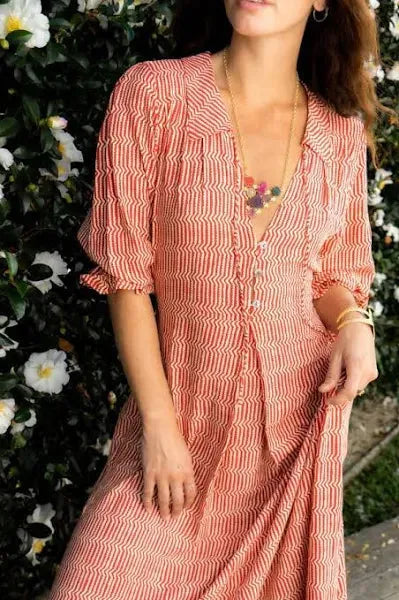 Ladli Helen dress midi red print A - Stay Wild Collective  dress