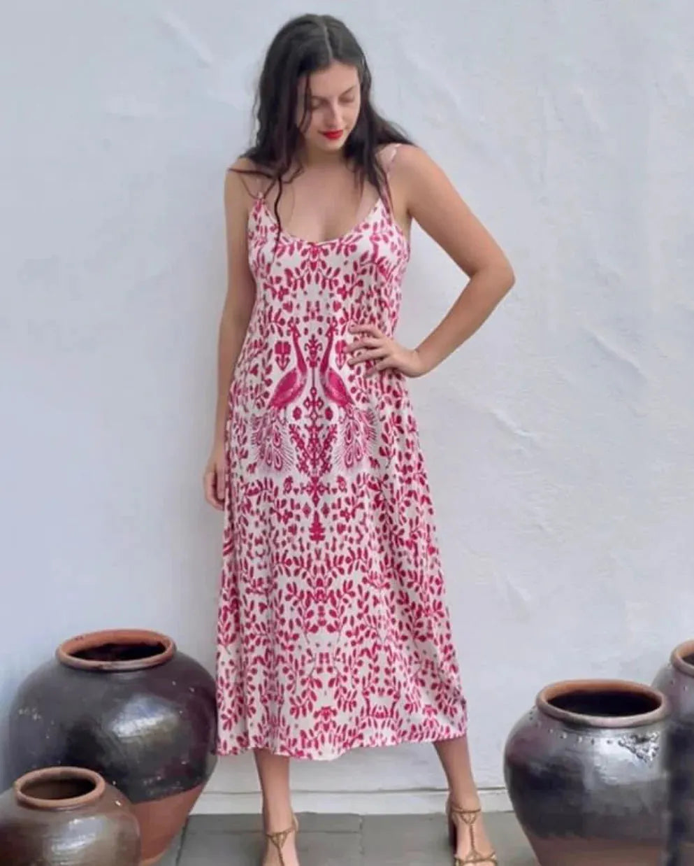 person wearing Ladli Slip Midi Dress | Jaipur Sapphire Cotton and ruby red cotton/voile sale - Stay Wild Collective  Dresses