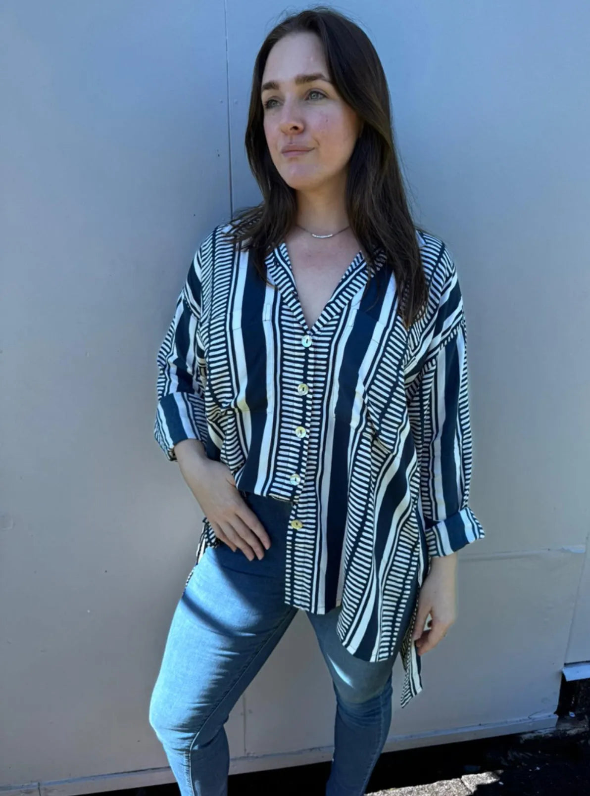 Ladli boy friend shirt blue /red stripe one size - Stay Wild Collective  Top