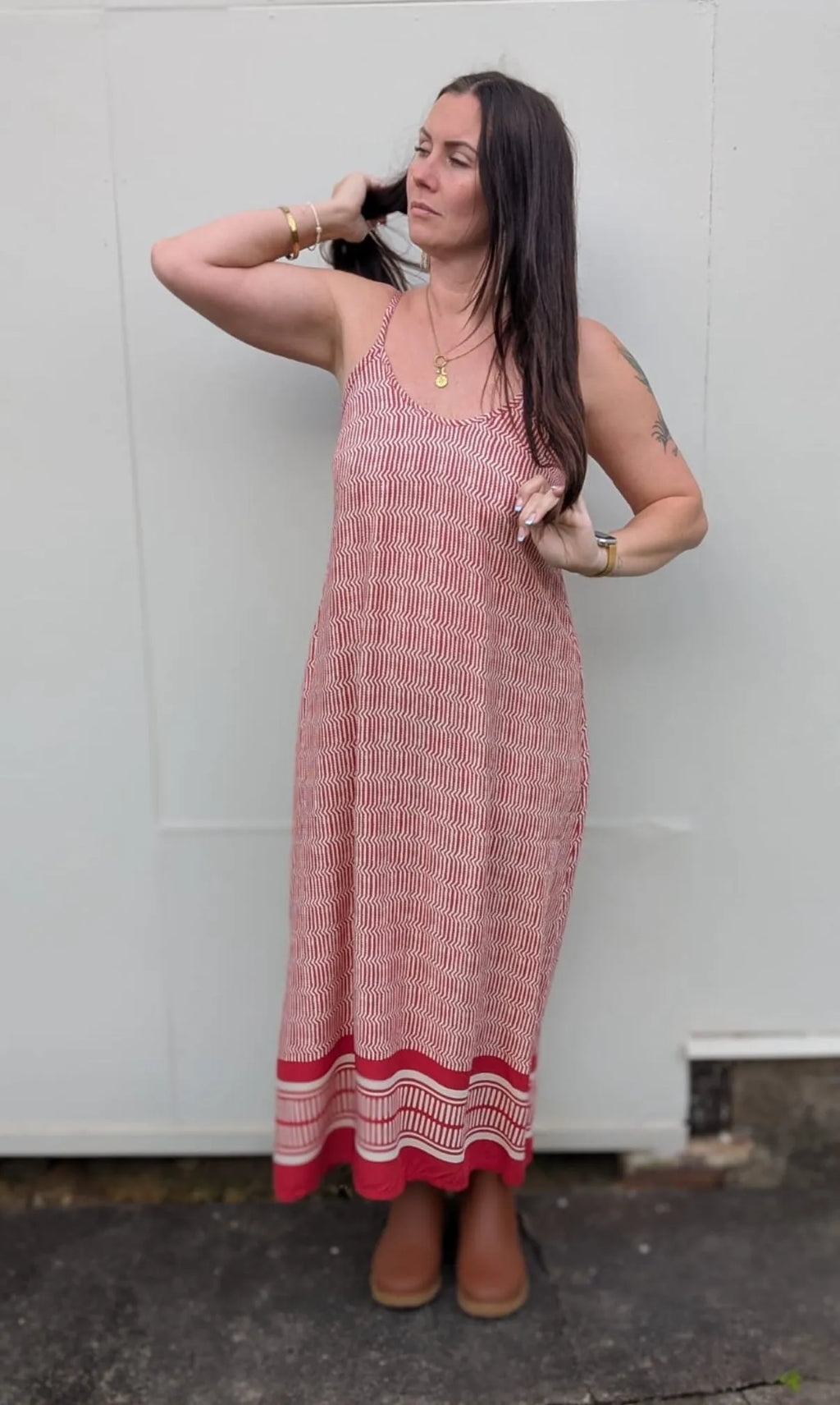 Ladli slip dress red stripe b midi - Stay Wild Collective  