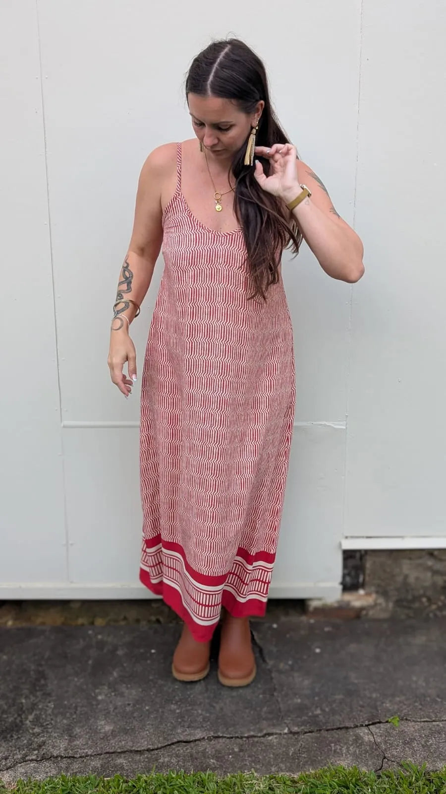 Ladli slip dress red stripe b midi - Stay Wild Collective  