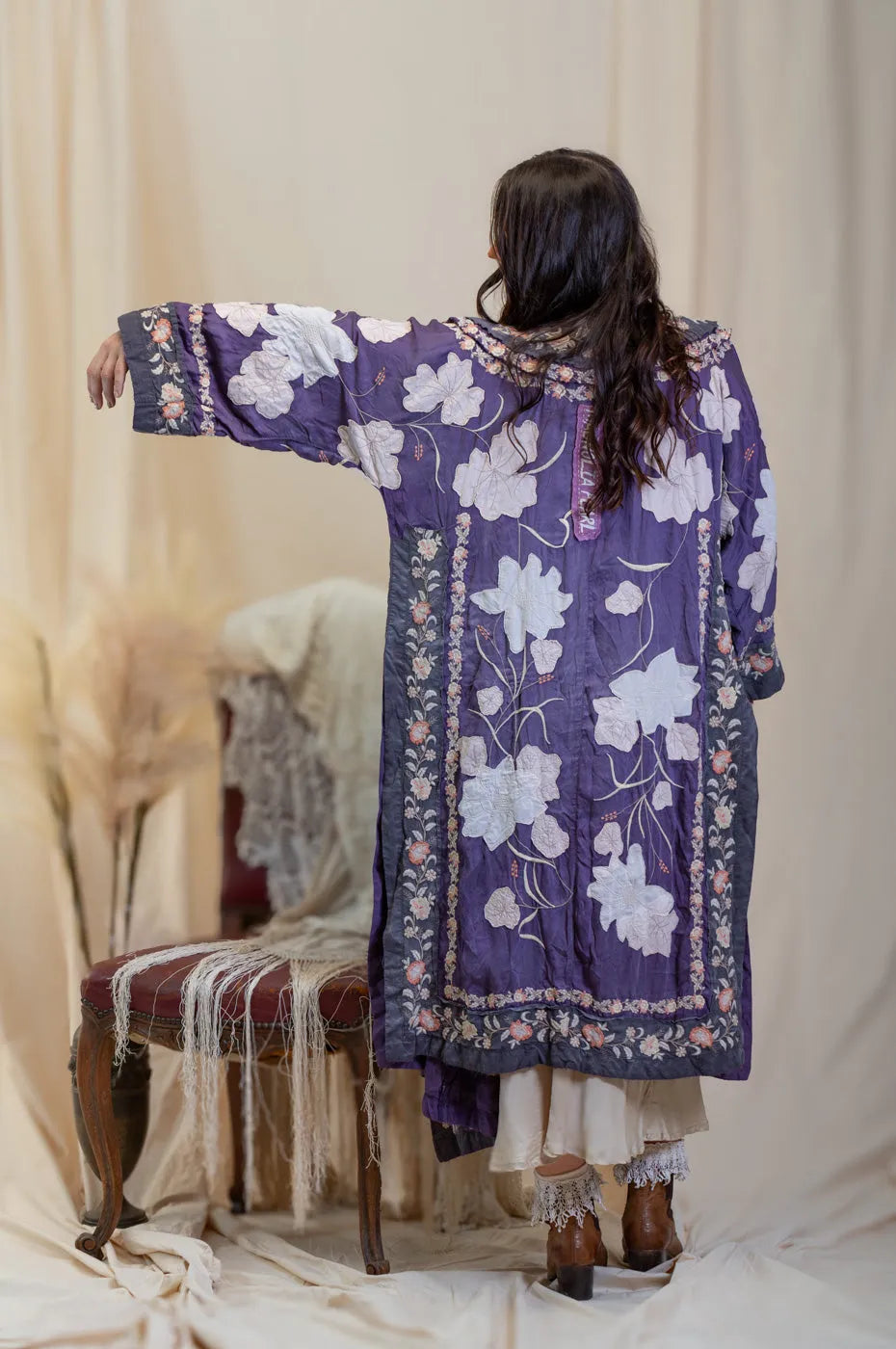 Floral Appliqué Danji Kimono Magnolia Pearl 591 enigma - Stay Wild Collective  Coats & Jackets